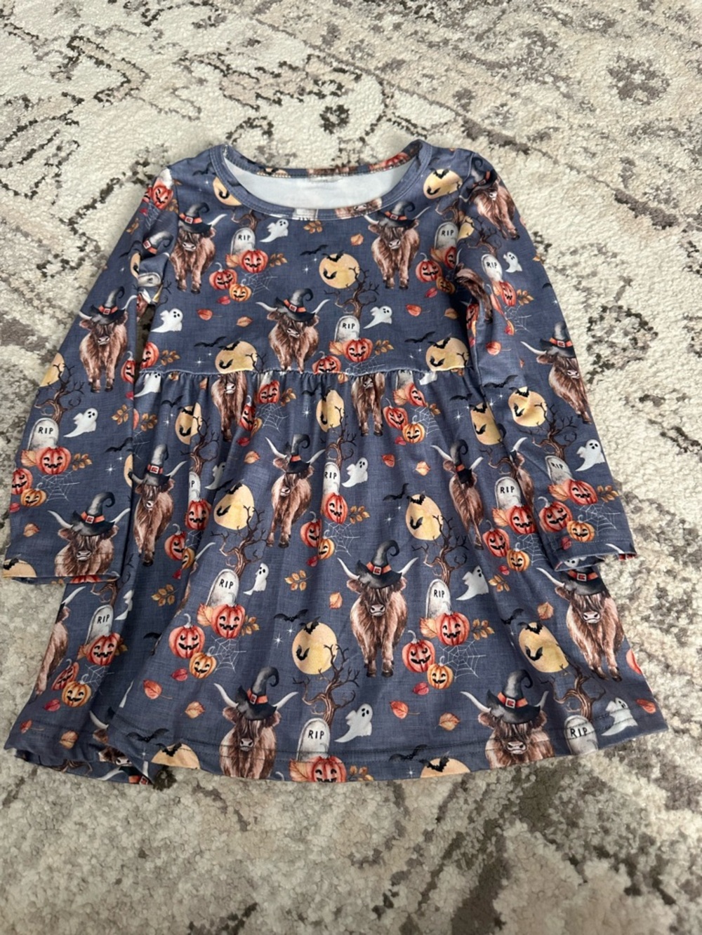 Girls Halloween Pumpkin & Witch Cat Long Sleeve Dress
